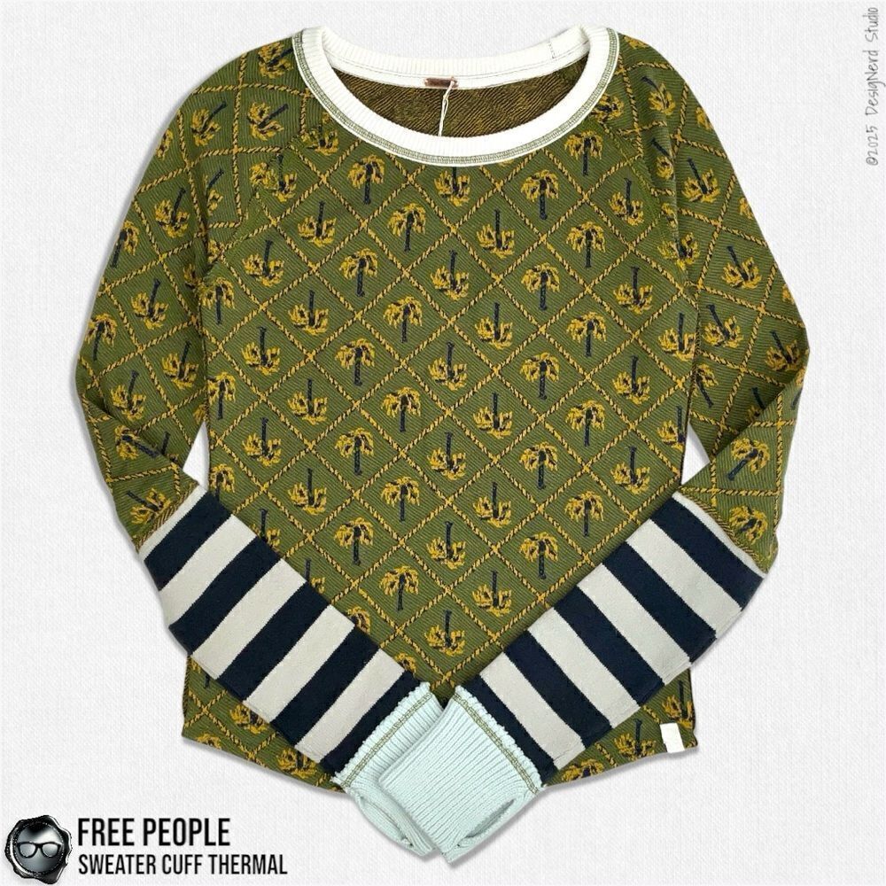 FREE PEOPLE SWEATER CUFF LONG SLEEVE THERMAL TEE IN POP PALM PRINT RARE SAMPLE